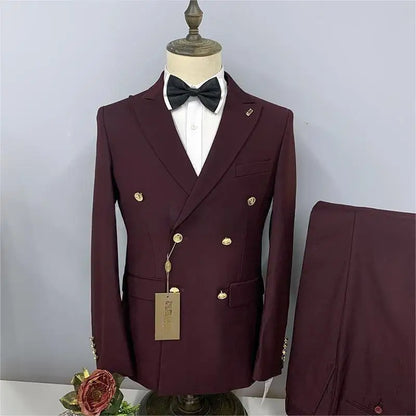 2024 Formal Business 2 Pieces Mens Suit Brown Tuxedos Double-breasted  Metal Jacket for Wedding Groom(Blazer+Pants)