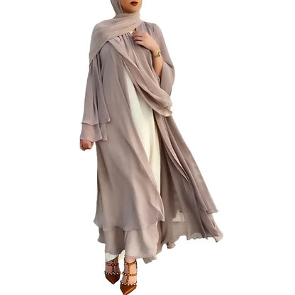 Ivory New Arrival Cross-border Best Seller Chiffon Cardigan Elegant Long Dress Solid Color Dress 21419