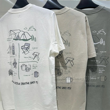 Men's Outdoor Cotton T-Shirt Dynamic Encryption Print Streetwear Top Black Crew Neck Summer Graphic Tee