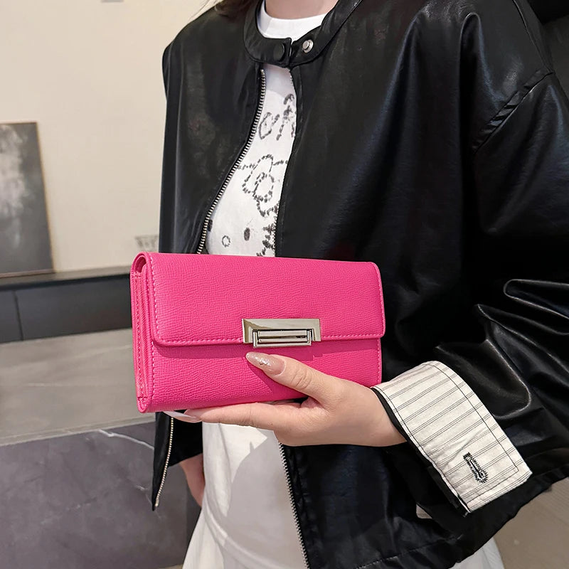 Women Wallet PU Leather Female Purse Fashion Solid Color Minimalist Coin Pocket Long Design Clutch Ladies Business Money Bag