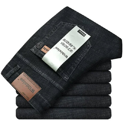 Men Fashion Stretch Jeans Male Classic Business Slim Fit Straight Leg Denim Trousers Solid Casual Long Pants