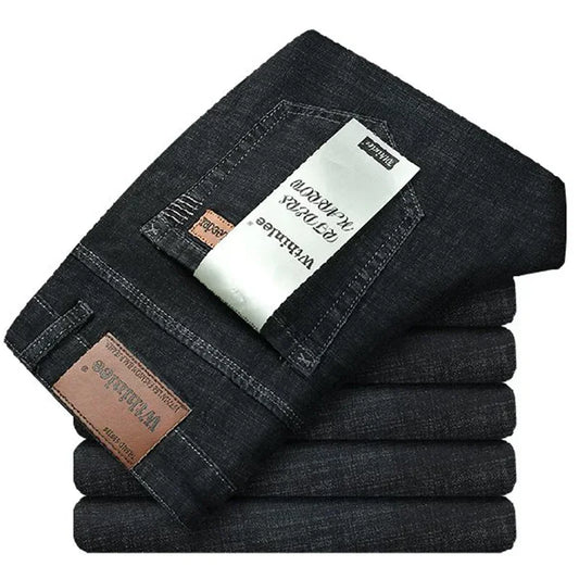 Men Fashion Stretch Jeans Male Classic Business Slim Fit Straight Leg Denim Trousers Solid Casual Long Pants