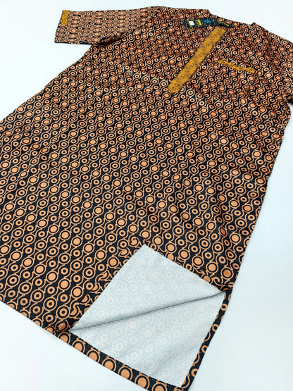 Islamic Moroccan Men's Modern Fashion Prayer Eid Robe Short Sleeve Round Neck Printing Embroidery Arabian Jubba Thobe Clothing