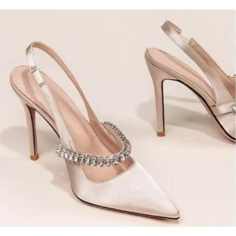 Brand Luxury Crystal High Heels Women's Sandals Pointed Toe Elegant Heeled Shoes Woman Sexy Summer Pumps Sandals Zapatos Mujer