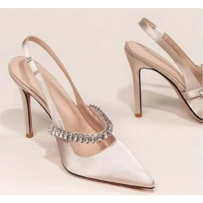 Brand Luxury Crystal High Heels Women's Sandals Pointed Toe Elegant Heeled Shoes Woman Sexy Summer Pumps Sandals Zapatos Mujer