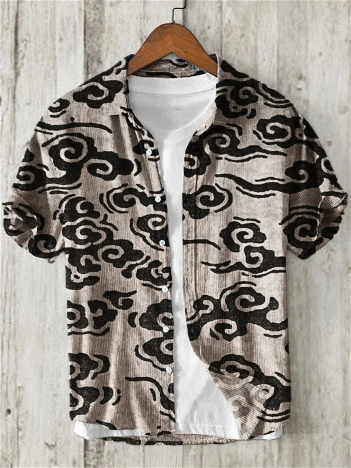 Hawaiian Shirt with Bamboo Joint, Plum Blossom, Sunrise Print, Japanese Art Linen, Leisure Holiday,  Cardigan, Flip Collar, New