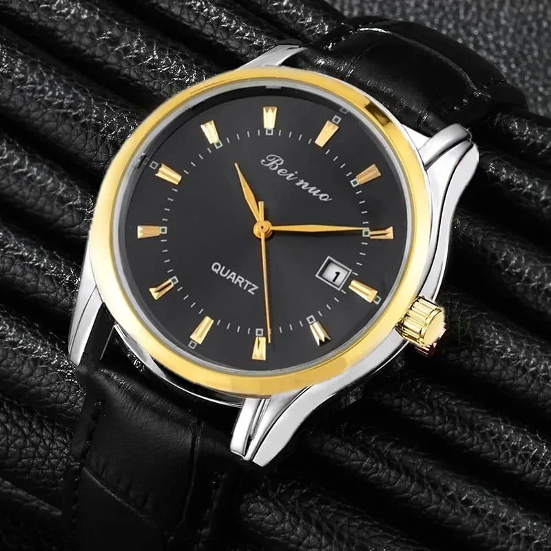 Classic Men‘s Quartz Watch with Calendar Fashion Metal Dial Leather Strap Man Watch Casual Business Male Clock montre homme