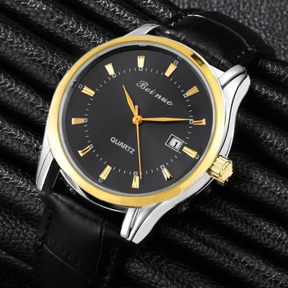 Classic Men‘s Quartz Watch with Calendar Fashion Metal Dial Leather Strap Man Watch Casual Business Male Clock montre homme