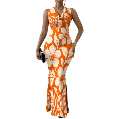 Tropical Floral Print Cowl Neck Maxi Dress for Women 2025 - Bold & Colorful Summer Dress for Parties, Vacation, XS-2XL