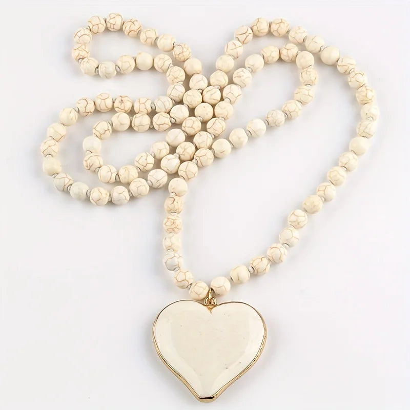 Ethnic style Creative turquoise necklace Women's heart pendant Vintage turquoise long necklace sweater chain