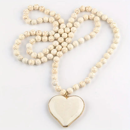 Ethnic style Creative turquoise necklace Women's heart pendant Vintage turquoise long necklace sweater chain