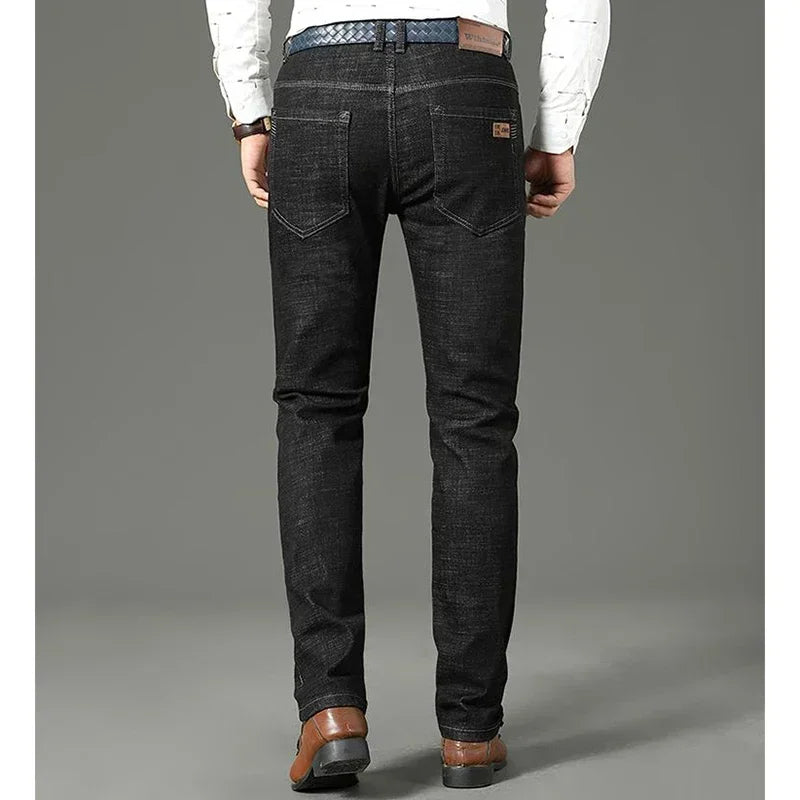 Men Fashion Stretch Jeans Male Classic Business Slim Fit Straight Leg Denim Trousers Solid Casual Long Pants