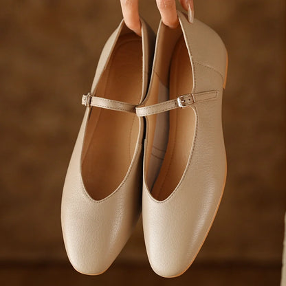 Women's sheepskin round toe slip-on Mary Jane ballet flats soft comfortable casual female ballerinas daily slim shoes for woman