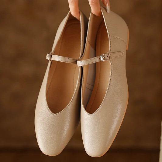 Women's sheepskin round toe slip-on Mary Jane ballet flats soft comfortable casual female ballerinas daily slim shoes for woman