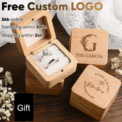 Square Double Ring Box Free Custom Engraved Wooden Ring Box for Wedding Ceremony Proposal or Engagement Ring Box Anniversar Gift