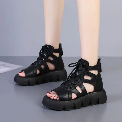 2025 New Women's Chunky Platform Gladiator Sandals - Breathable Color Block Strappy Summer Shoes