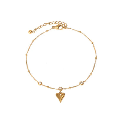 316L Stainless Steel Sweet Gold Color Heart Zircon Anklet Ladies Fashion Trend High Jewelry Beach Accessories SAB123