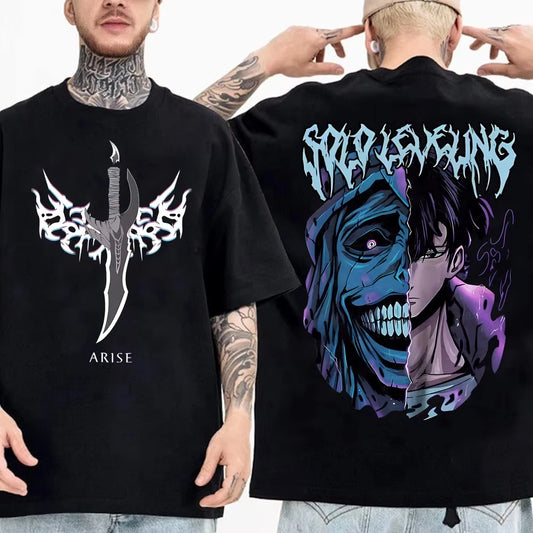 Japanese Anime Solo Leveling Kid T Shirt Sung Jinwoo Cartoon Tees Harajuku Women Short Sleeve High Quality Men Cotton Tshirt