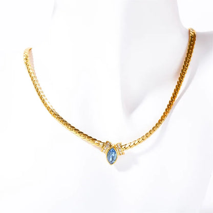 Colored Marquise eye stone necklaces stainless steel herringbone chain necklace for women minimalist dainty jewelry waterproof