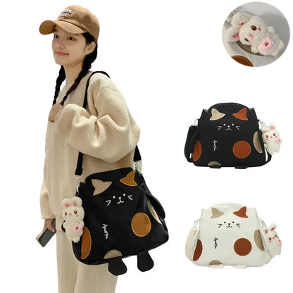 Cute Cat Shape Crossbody Bag Kawaii Ladies Nylon Messenger Bag Large Capacity School Shoulder Bag for Teenage Girls Handbags