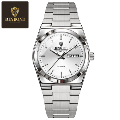 BINBOND Top Brand New 103 Fashionable Men's Quartz Watch Waterproof Night Light Dual Calendar Ultra Thin Men's Quartz Watch