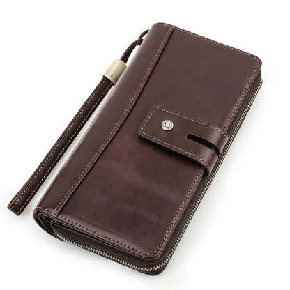 Men Clutch Wallets Casual Genuine Leather Long Wallet Zipper Coin Purse With Card Holder Large Capacity For Cell phones Engraved