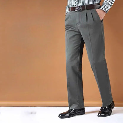 Men's Autumn Thick Cotton Classic Solid Color Casual Pants Bland High Waist Trousers Business Office Pants Clothing A240