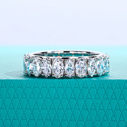 AnuJewel 0.3ct Oval & 0.2ct Marquise D Color Moissanite Eternity Ring 925 Sterling Silver Wedding Band Ring for Women Jewelry