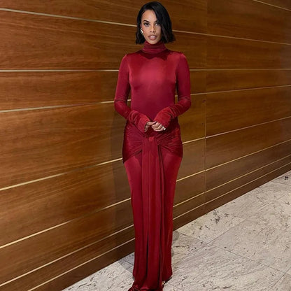 Hawthaw Women 2024 Spring Autumn Fashion Long Sleeve Party Club Streetwear Bodycon Red Long Dress Wholesale Items For Business
