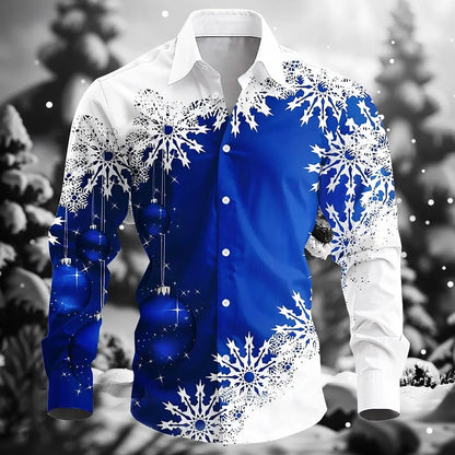 Christmas fashion men's shirts casual outdoor comfortable suitable lapel button long sleeve shirt party new men's tops plus size