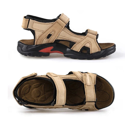COW LEATHER Men's Sandals Outdoor Beach Sports Shoes Genuine Leather GLADIATOR Sandals Light Open Toe Sandals Plus Size 38-48