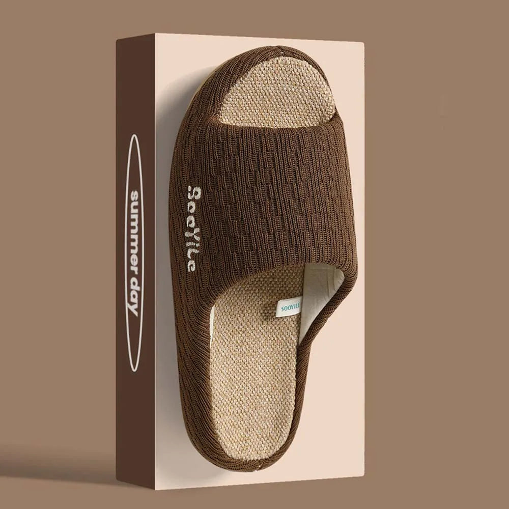 BASATU Men's Linen Slippers Breathable Open-Toe Non-Slip House Shoes Home Slippers Soft Sole Silent Shoes Cotton Linen Slippers