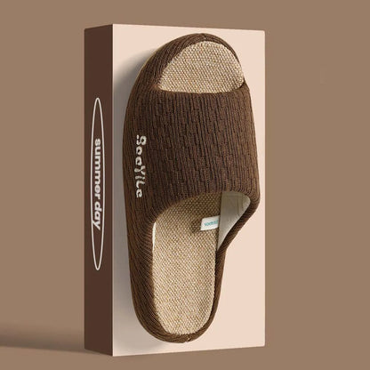 BASATU Men's Linen Slippers Breathable Open-Toe Non-Slip House Shoes Home Slippers Soft Sole Silent Shoes Cotton Linen Slippers