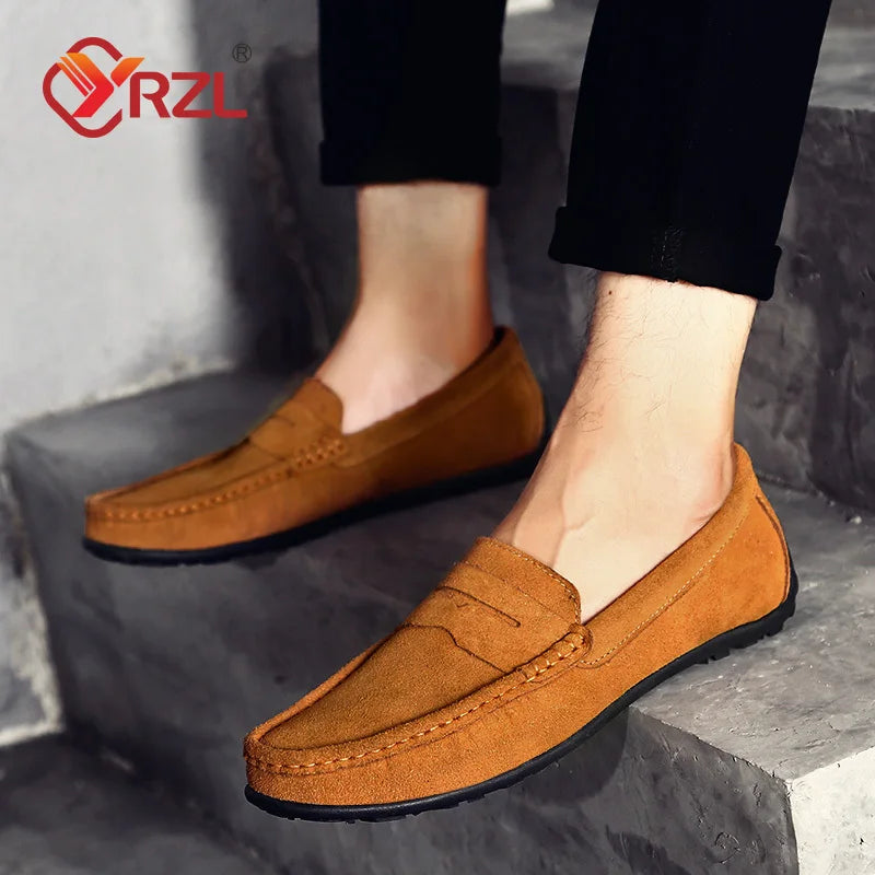 YRZL Men suede Loafers Breathable Driving Outdoor Casual Slip on Shoes for Man Lightweight Comfortable Non Slip Summer Men Shoes
