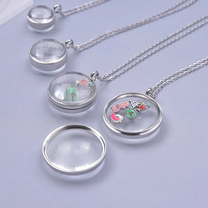 New Mix Size Round Living Memory Photo Locket Pendant Necklace Biconvex Glass Twist Stainless Steel Necklaces For Women Men Gift