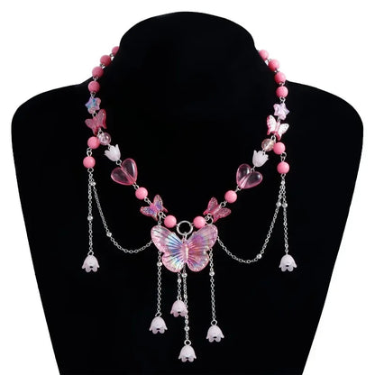 Exquisite Butterfly Pendant Necklace for Women Charm Fashion Y2K Accessories Wedding Party Jewelry Gift Long Layered Necklace