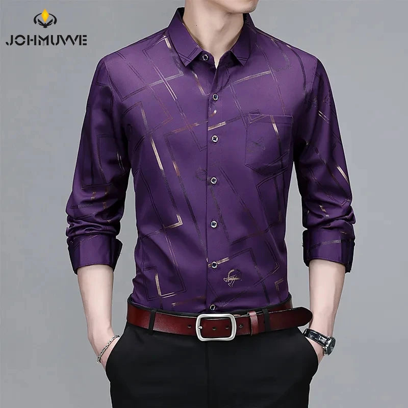Men's Casual and Fashionable Long Sleeved Printed Shirt Non Ironing and Wrinkle Resistant Business Top