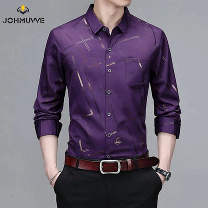 Men's Casual and Fashionable Long Sleeved Printed Shirt Non Ironing and Wrinkle Resistant Business Top