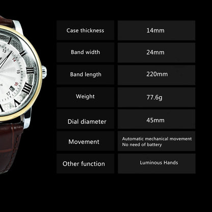WINNER Automatic Watches Men Brand Luxury Simple Mechanical White Dial Leather Strap Calendar Clock Minimalist Wristwatches