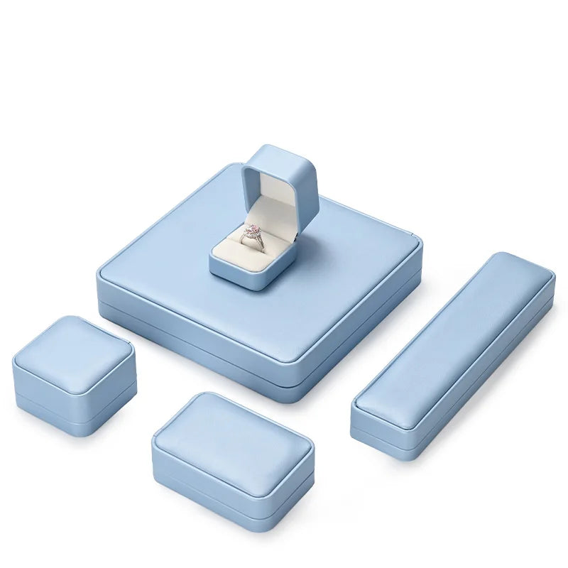 Oirlv Blue Jewelry Box Gift Boxes PU Leather Jewelry Boxes Wholesale Blue Wedding Ring Earring Bracelet Necklace Jewelry Box Set