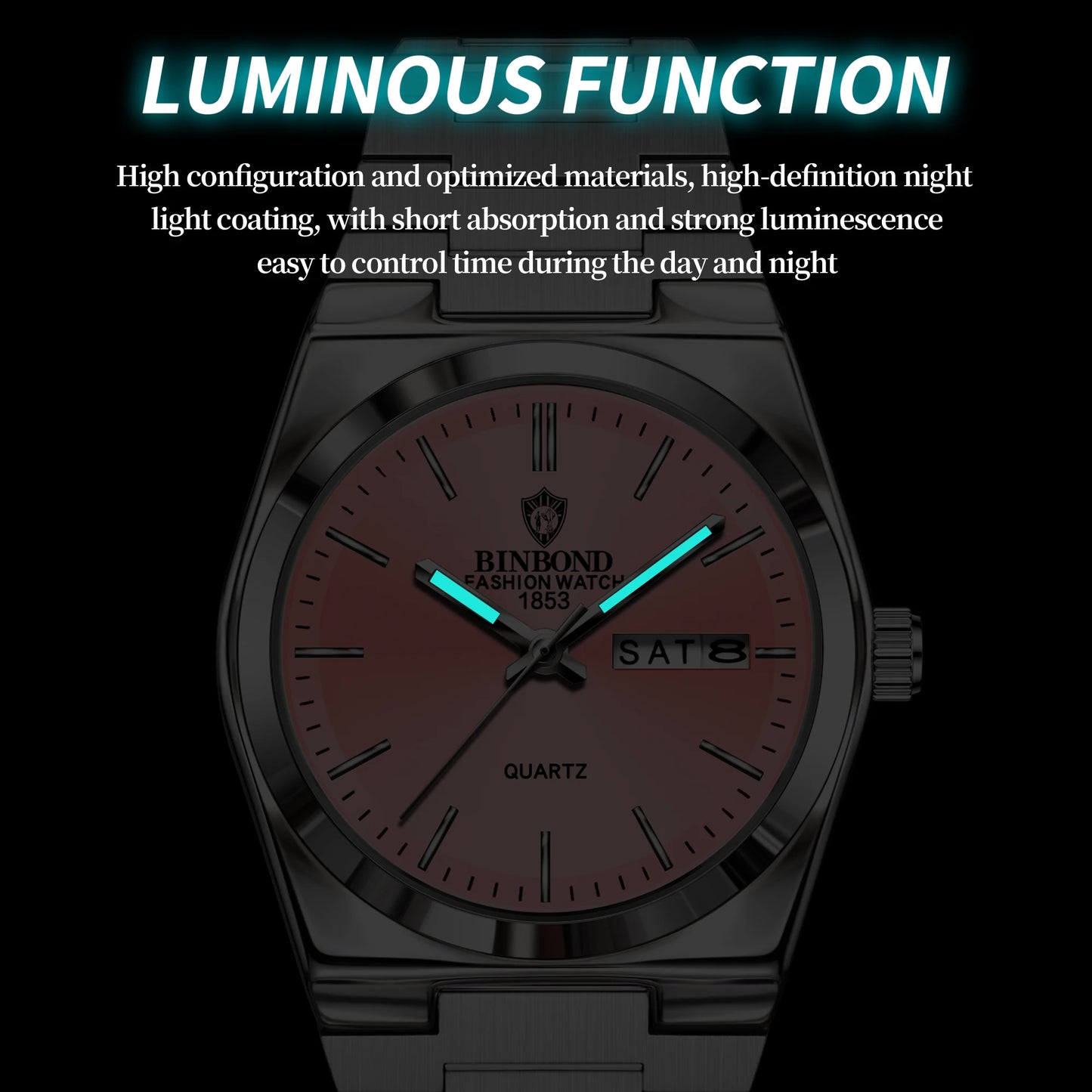 BINBOND Top Brand New 103 Fashionable Men's Quartz Watch Waterproof Night Light Dual Calendar Ultra Thin Men's Quartz Watch