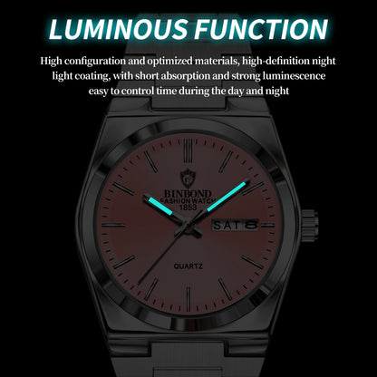 BINBOND Top Brand New 103 Fashionable Men's Quartz Watch Waterproof Night Light Dual Calendar Ultra Thin Men's Quartz Watch