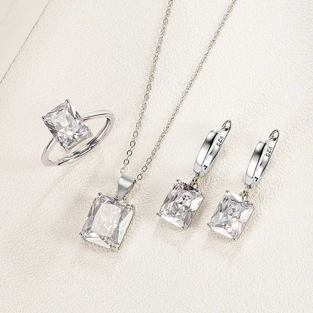 925 Sterling Silver Exquisite Ring Earrings Necklace Zircon Jewelry Sets For Women Christmas Valentine's Day Fashion Party Gifts