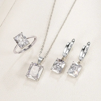 925 Sterling Silver Exquisite Ring Earrings Necklace Zircon Jewelry Sets For Women Christmas Valentine's Day Fashion Party Gifts