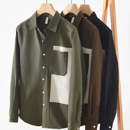 Splicing Long Sleeved Men New Shirt Autumn Loose Contrast Casual Fashion Top Multifunctional Cardigan Wool Sweater