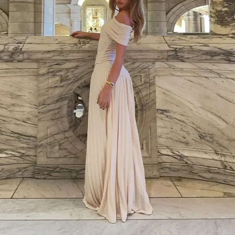 Elegant scoop neck pleated dress for women, slim party dresses for women, educational fashion, chic, summer, 2025