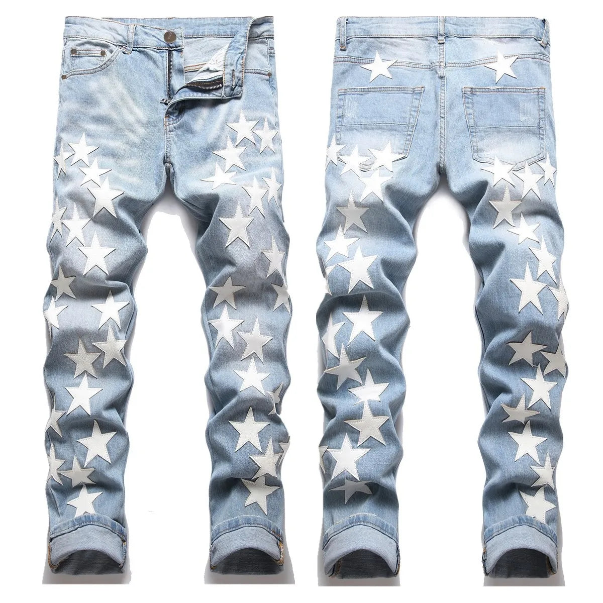 Men Straight Jean Denim Pants Jeans Loose Ankle Length Pant Pockets Casual Washed High Street Distressed Zipper Fly Spliced