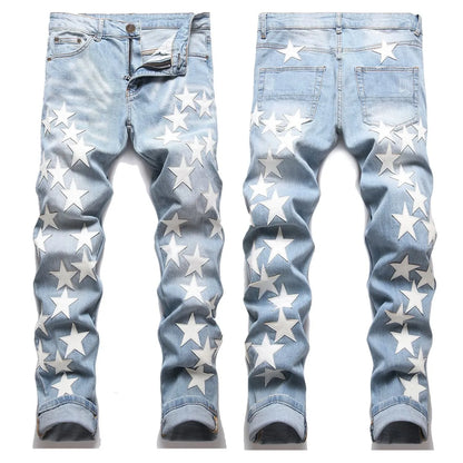 Men Straight Jean Denim Pants Jeans Loose Ankle Length Pant Pockets Casual Washed High Street Distressed Zipper Fly Spliced