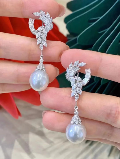 Beautiful South Sea Round AAAA 9-10mm10-11mm 11-12mm Natural White Pearl Pendant Earrings 925s