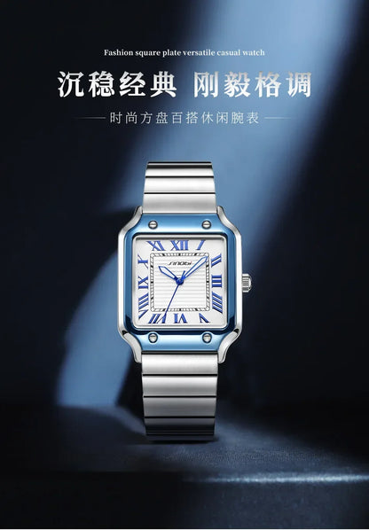 Men's Watch Men's Stable Classic Roman Square Watch Night Glow Waterproof Men's Quartz Watch 9883